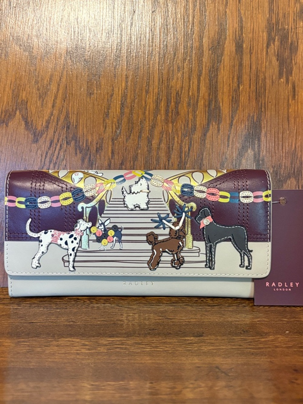 NWT-Radley London🐩Party Pals-🐕‍🦺Large Flap Over Wallet-Porcini-$148